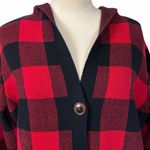 Denim & Co. Women’s Large Petite Red Black Buffalo Plaid Hooded Cardigan Sweater Size undefined Photo 10