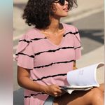 🦋 Pink and Black Striped Women's Top Casual Comfy Stretch Soft XXL Photo 5