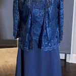 Women’s Navy Tea Length Formal Wedding Dress with Matching Jacket Size 12 NWOT Blue Photo 0