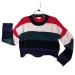 Luv Lane  Sweater Womens Medium Multicolor Striped Cropped Chunky Knit Crewneck Photo 1