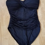 La Blanca  One Piece Swimsuit Strapless Twist Front Bandeau Black Size 14 Photo 0