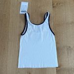 Brandy Melville Tank Top Ribbed Heart Size OS White Navy Blue Photo 2