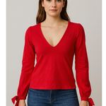 Susana Monaco NWT V-Neck Top Tie Sleeves Small Red Cherry Sexy Romantic Fall Photo 0