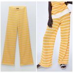 ZARA | Yellow White Stripe High Waist Knit Wide Leg Trousers Pull On | Large Photo 1