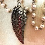 Faux pearl half angel wing locket pendant necklace Photo 4