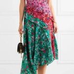 Saloni Aggie Silk Ruffled Floral Midi Dress Asymmetrical Pink Red Teal Green 8 Photo 1