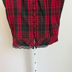 Niki Biki sz S Plaid Corset Tank Top Y2K Lace Trim Button‎ Front Bustier Red Photo 2