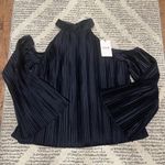 J.O.A. Blue Flare Sleeve Off The Shoulder Velvet Pleated Top Blouse Photo 2