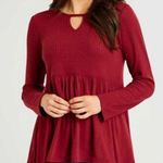 Altar'd State Dreamin' in Waffle Knit Thermal Peplum Keyhole Top Red Boho Photo 0