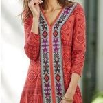 Soft Surroundings  Kalahari Red embroidered Jersey-Knit Tunic large Aztec v neck Photo 0