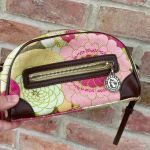 Spartina 449 Sparta 449 Floral Pink Green Colorful Leather Wristlet Travel Bag Case Cosmetic Photo 2