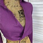 ZARA  Houndstooth Cropped Polo Top Purple Black Small Long Sleeve‎ Deep V-neck Photo 6