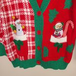 Celebrate Together Christmas Holiday Party Snowman Candy Cane Cardigan Sz XL Red Photo 1