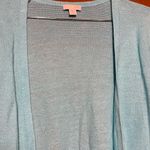 J. Jill Woman's Lightweight Linen Blend Teal Cardigan Size Medium Tall Blue Photo 1