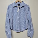 J.Crew Cropped Garcon Cotton Poplin Shirt Blue White Stripe with Crystals Sz 12 Photo 2