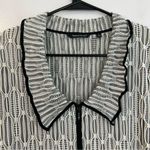 Samuel Dong Black/White Geometric Ruffle Neck Stretch Zip Up Cardigan Jacket M Black Size M Photo 1