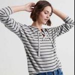 Lucky Brand Sweatshirt Stripes Lace Up Shine Gray XS Photo 1