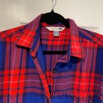 Old Navy  Size L The Boyfriend Shirt Red Blue Cotton Plaid Flannel Long Sleeve Photo 1