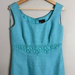 Luisa Spagnoli Linen Jeweled Sheath Dress Women's 42 Blue Italian Tweed Designer Photo 4