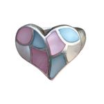 Southwestern Sterling Silver Multicolor Mother Of Pearl Heart Mosaic Ring size 9 Pink Photo 1
