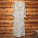Mac Duggal NWT 11165 Blue Queen Anne Lace Long Sleeve V-Neck Trumpet Gown Dress Photo 4