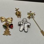Lot Of 4 Brooch Pins Christmas Holiday Gingerbread Man, Bells, Deer Photo 0