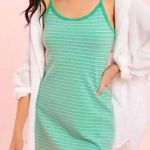 American Eagle NWT  green striped knit cami dress size large Photo 4