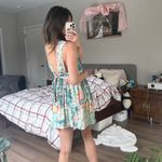 Camilla  silk floral print deep cut floral print dress with rhinestone waist belt Photo 4