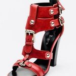 Balmain Giuseppe Zanotti For Red Suede Buckle Strappy Sandals Size 38 Photo 0