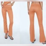 ZARA orange pink geometric high-rise flared jacquard legging pants NEW Sz Small Photo 1