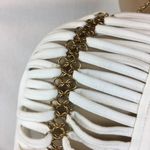 Venus White V Neck Gold Cutout Sleeve Short Sleeve Tee T Shirt L Photo 4