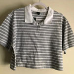 Wild Fable  Women's Grey Striped Crop Polo Shirt Size XXL Photo 0