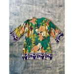 CAbi Green Pink Blue Floral 100% Silk Tunic Top Small Photo 1