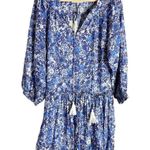 Cara Cara Kavita Blue Floral Print Tassel Shift Mini Dress Size Small Photo 3