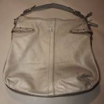 Coach Colette Magenta Large Beige Leather Tote Bag Blue Interior Silver Hardware Photo 4