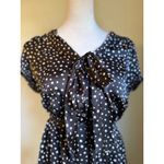 Max Studio Preppy‎ Polka Dot Dress Black White Tie Neck Short Sleeve S fall whimsi boho Y2K Photo 1