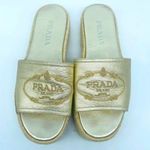 Prada Gold leather logo embroidered accent slide espadrille sandal EU 39 Photo 0