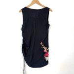 Johnny Was  Floral Embroidered Black Tunic Tank Mini Dress Ruched Side Photo 5