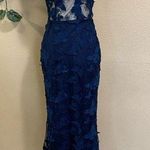 NWOT Navy Blue 3D Floral Appliqué Sheer Panel Gown Size Small Photo 0