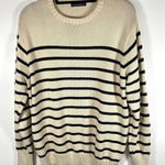 Brandy Melville ‎ Oversized Sweater One Size Cream Cotton Navy Stripe Nautical Photo 0