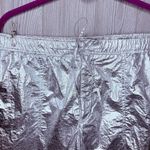 ZARA  Shiny Metallic Silver Parachute Mid Rise Pants Trousers futuristic foil med Photo 4