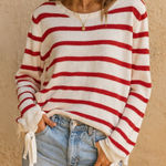 Liz Claiborne 100% Cotton Breathable Knit Striped Tie Sides Long Sleeve Pullover Photo 0