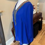 West 36th Top Royal Blue Shirt Silky Embroidered Womens M Size M Photo 5