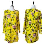 Loft  Dress Long Sleeve Shift Tunic Boatneck Yellow Pink Floral Women’s Size 2 Photo 12