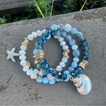 NWT Blue White Beaded Bracelet with Starfish Shell Charm stack ocean beach theme Photo 1