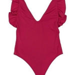 Leith  Bodysuit Small Pink One Piece Ruffle Feminine Sexy Date Night Photo 0