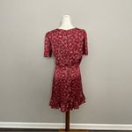 Dress Forum  Dress Mini Floral Satin Silky Ruffle Puffed Sleeves Lined Pink Red Photo 5