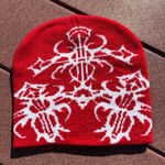 Beanie Red Tribal Cross Y2K Goth Punk Alt Streetwear Photo 0
