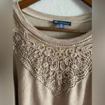 Democracy  Long Blouson Puff Shoulder Crew Neck Lace Applique Sweatshirt Beige XL Photo 4