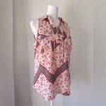 Candie's Candie’s Light Pink Floral Print Tie-Up Collared Sleeveless Blouse Photo 1